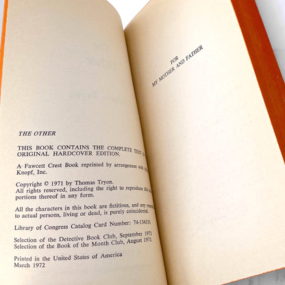 The Other by Thomas Tryon [FIRST PAPERBACK PRINTING] 1972 • Fawcett Crest