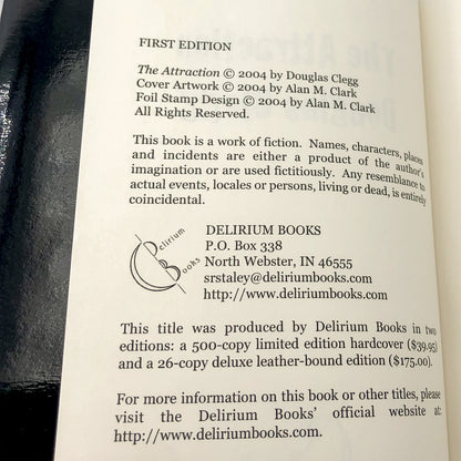The Attraction by Douglas Clegg SIGNED! [LIMITED EDITION HARDCOVER] • 1/500 • 2004 • Delirium Books