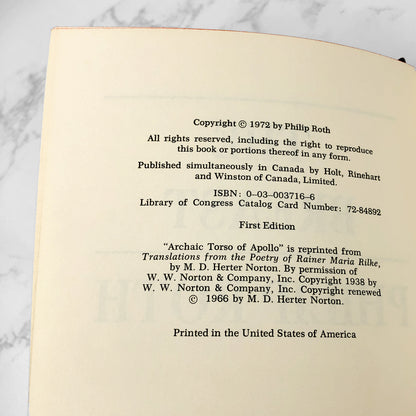 The Breast by Philip Roth [FIRST EDITION • FIRST PRINTING] 1972 • Holt Rinehart & Winston