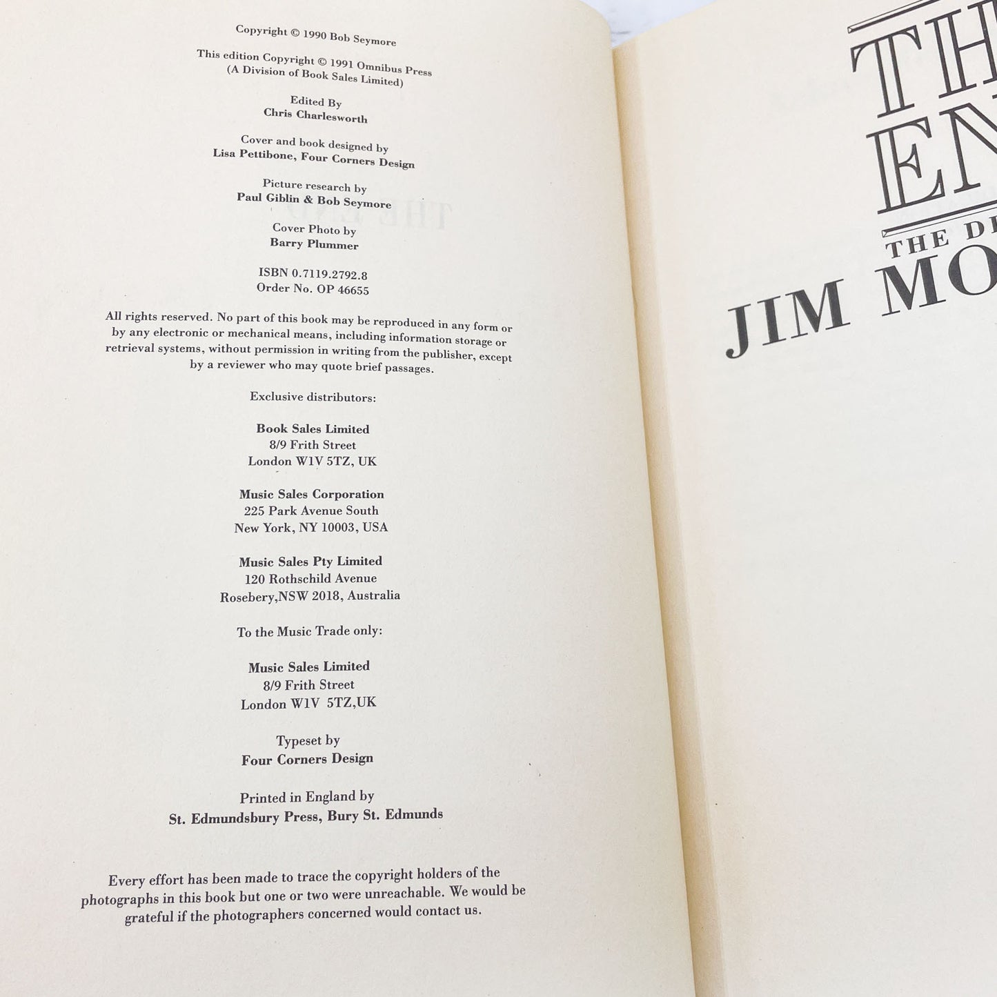 The End: The Death of Jim Morrison by Bob Seymore [FIRST EDITION U.K. PAPERBACK] 1991 • Omnibus 