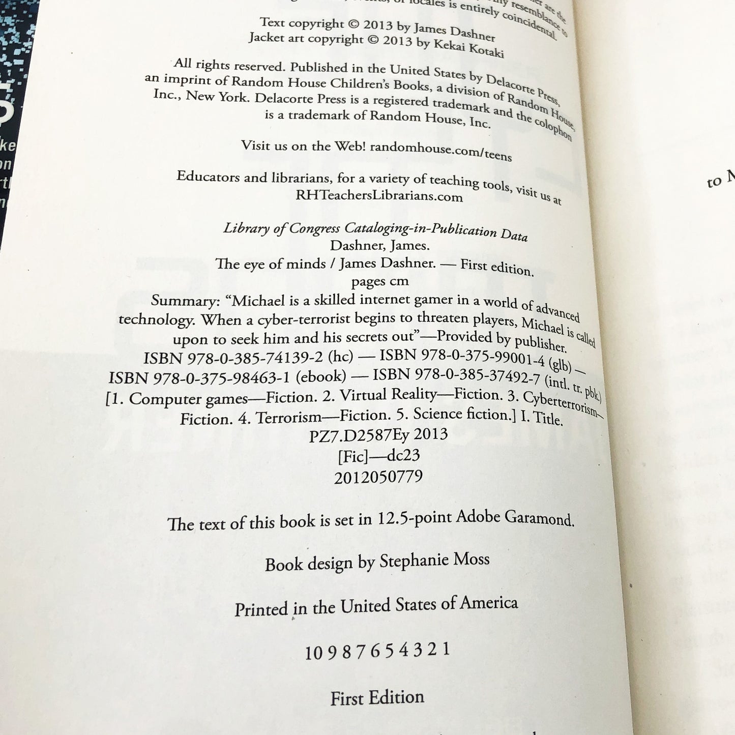 The Eye of Minds by James Dashner SIGNED! [FIRST EDITION • FIRST PRINTING] 2013 • Delacorte