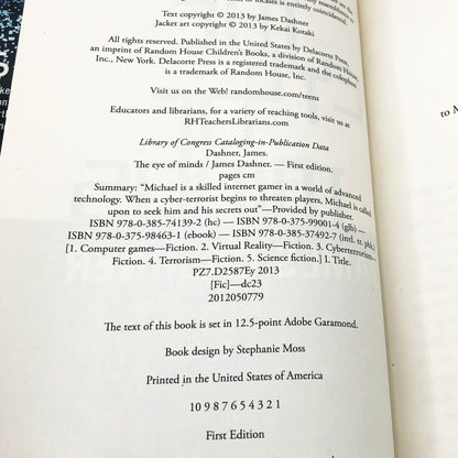 The Eye of Minds by James Dashner SIGNED! [FIRST EDITION • FIRST PRINTING] 2013 • Delacorte