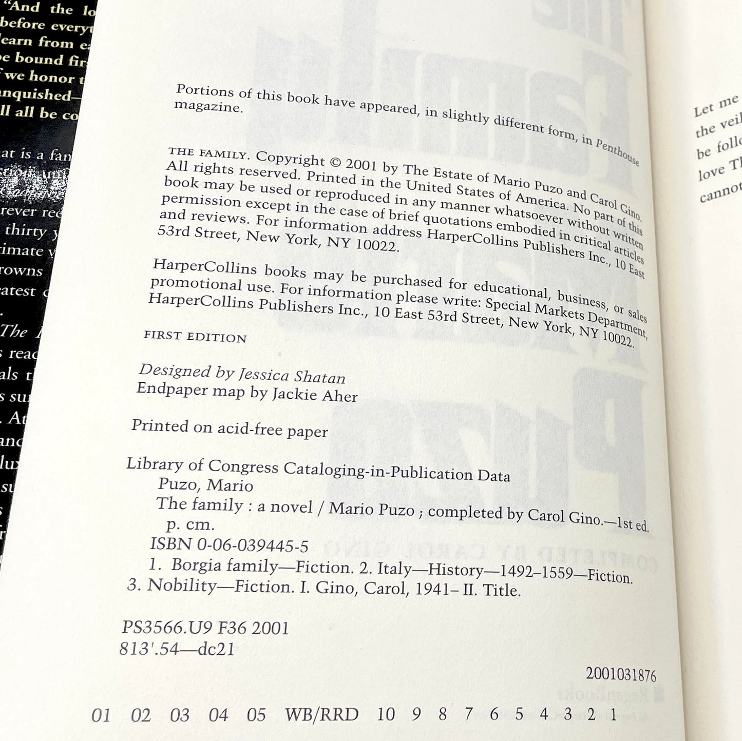 The Family by Mario Puzo & completed by Carol Gino [FIRST EDITION • FIRST PRINTING] 2001 * Regan