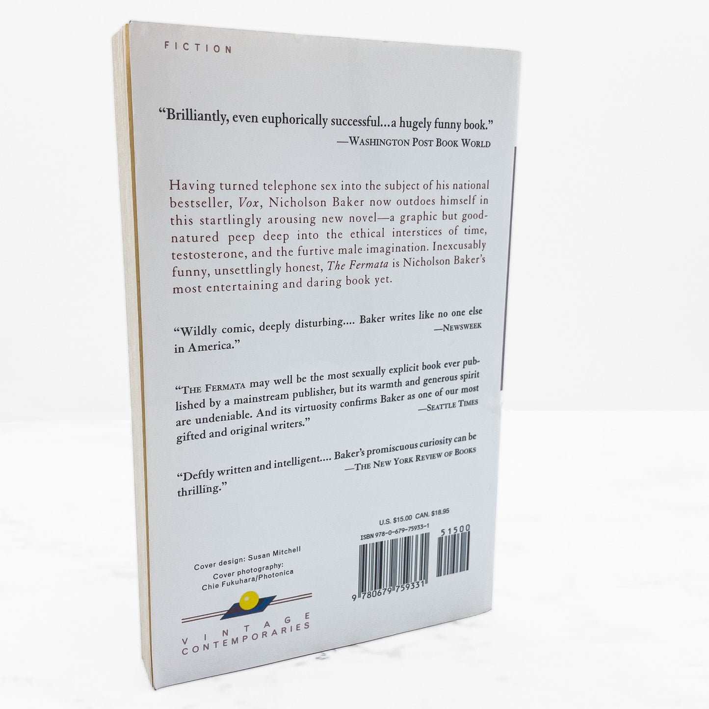 The Fermata by Nicholson Baker [FIRST PAPERBACK EDITION] 1995 • Vintage Contemporaries