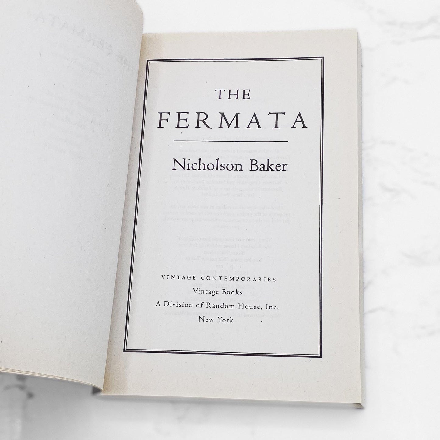 The Fermata by Nicholson Baker [FIRST PAPERBACK EDITION] 1995 • Vintage Contemporaries