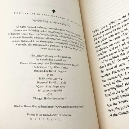 The First Man by Albert Camus [FIRST U.S. PAPERBACK PRINTING] 1996 • Vintage International