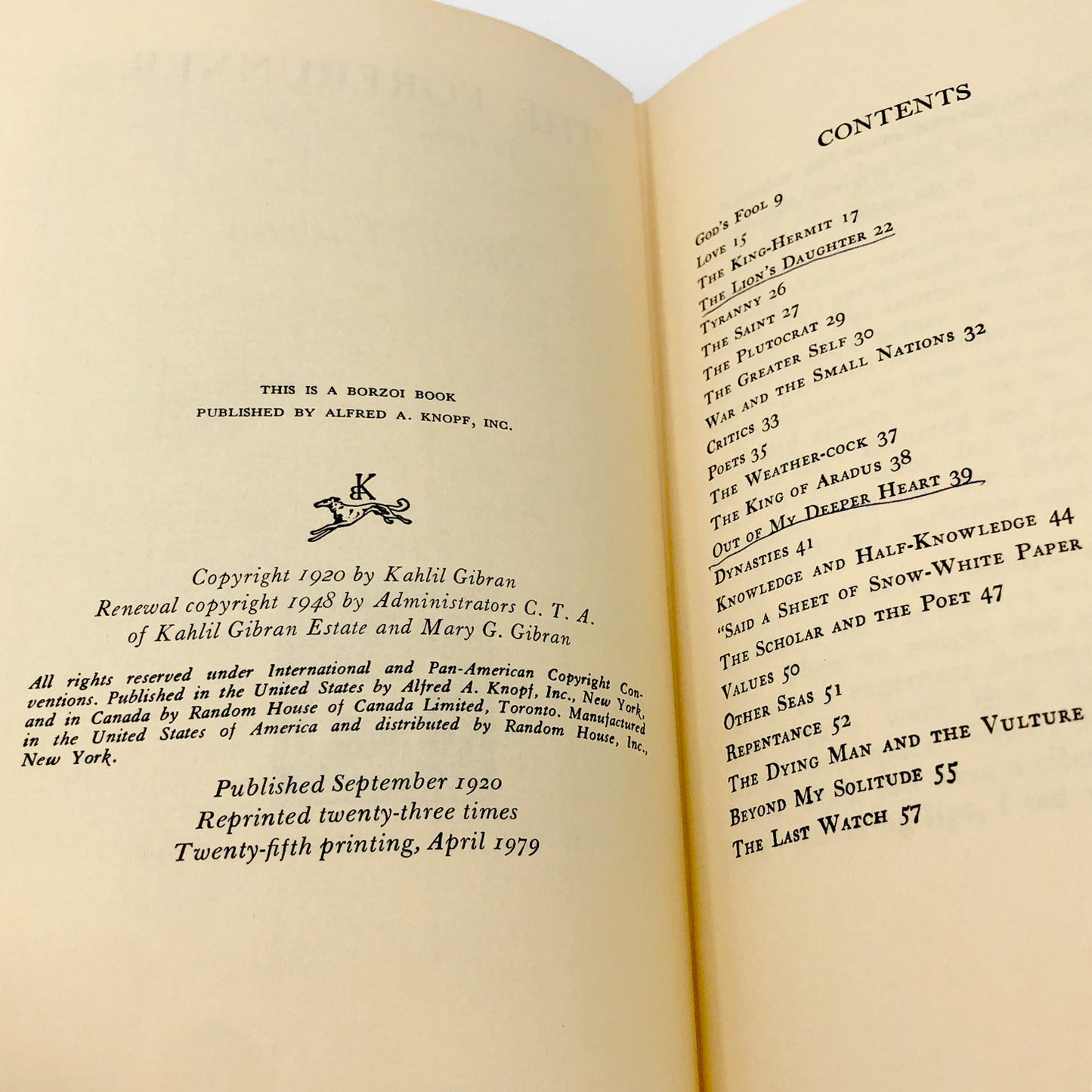 The Forerunner: His Parables & Poems by Kahlil Gibran [FIRST EDITION] 25th Printing / 1979 • Knopf