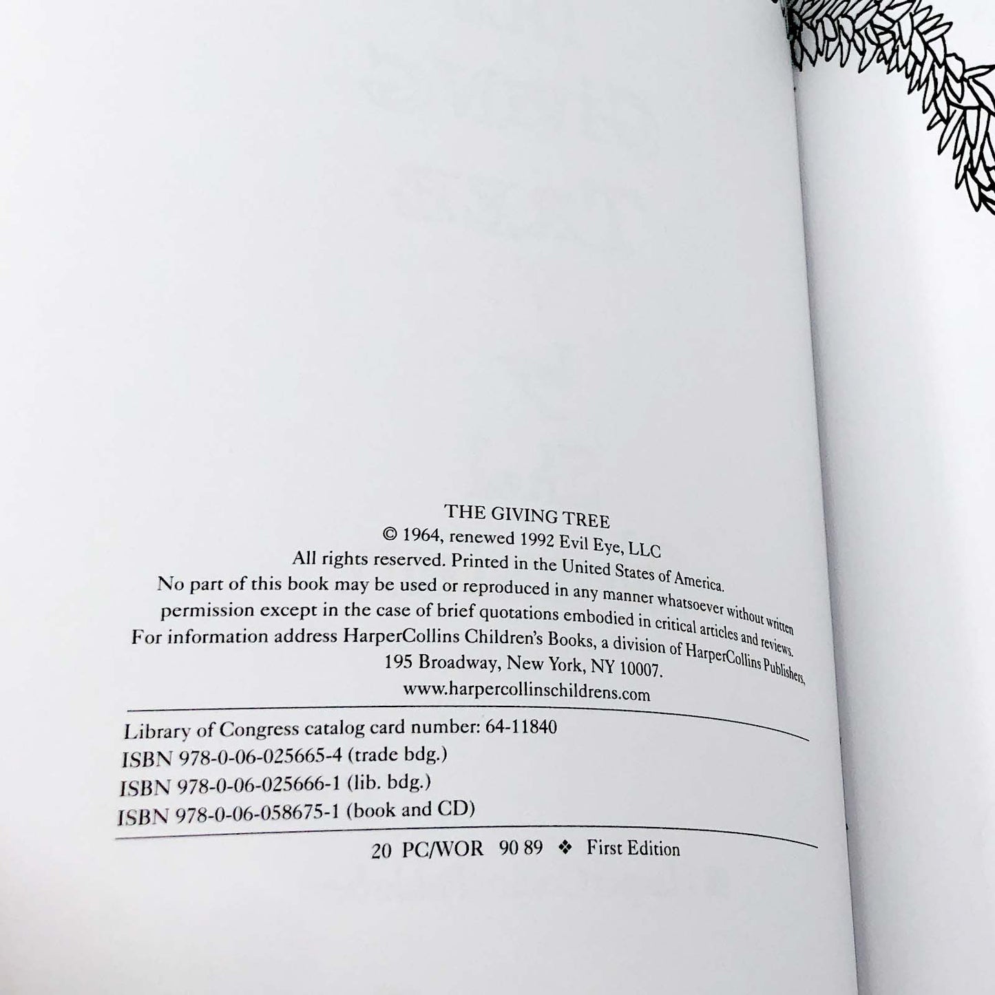 The Giving Tree by Shel Silverstein [FIRST EDITION • 89th PRINTING] • Harper Collins • Mint