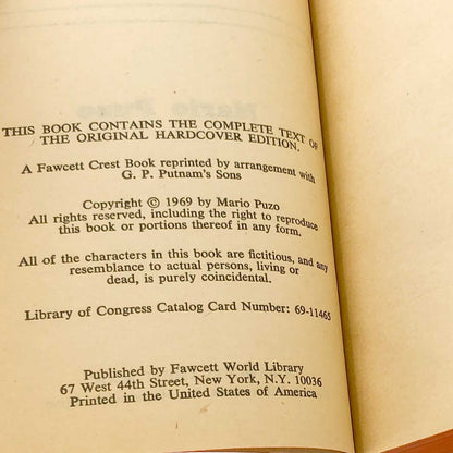 The Godfather by Mario Puzo [FIRST PAPERBACK PRINTING] 1969 • Fawcett Crest