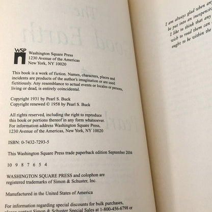 The Good Earth by Pearl S. Buck [TRADE PAPERBACK] • 2004 • Washington Square Press