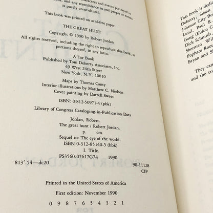 The Great Hunt by Robert Jordan [FIRST EDITION • FIRST PRINTING] 1990 • Wheel of Time #2