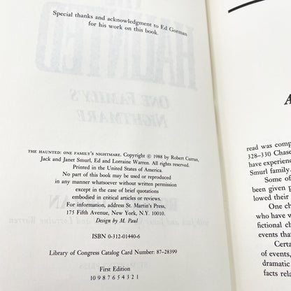 The Haunted: One Family's Nightmare by Robert Curran with Ed & Lorraine Warren [FIRST EDITION • FIRST PRINTING] 1988 • St. Martin's Press