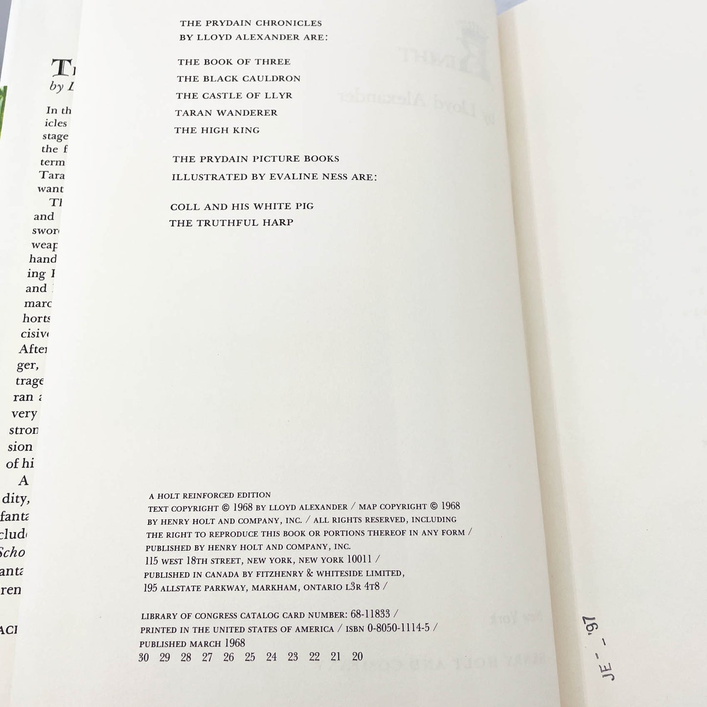 The High King by Lloyd Alexander [FIRST EDITION] 1968 • 20th Printing • Henry Holt & Co.