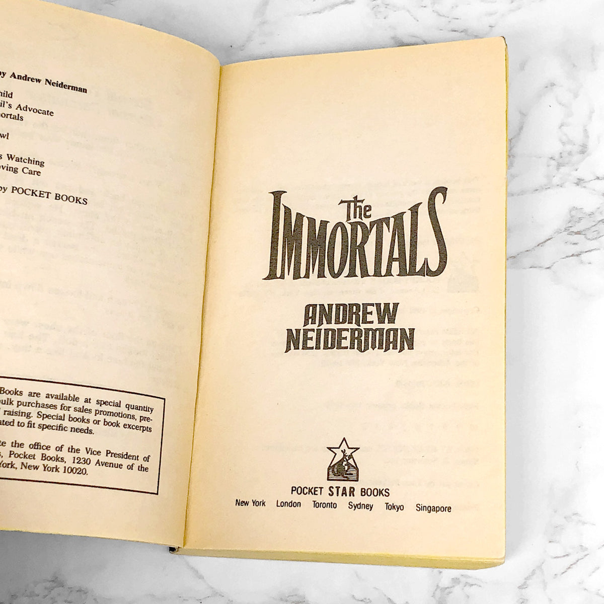 The Immortals by Andrew Neiderman [FIRST EDITION • FIRST PRINTING] 1991 • Pocket