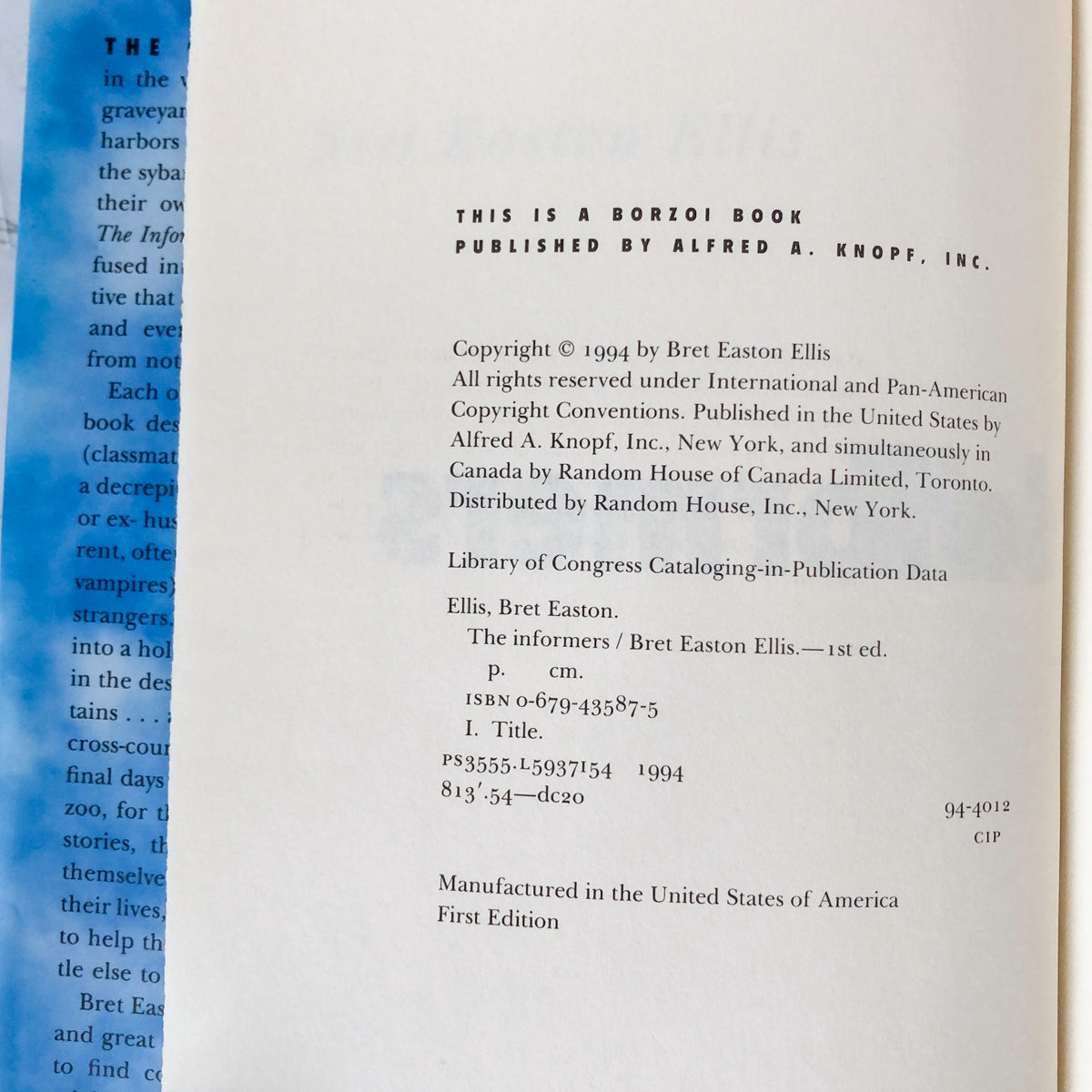 The Informers by Bret Easton Ellis [FIRST EDITION • FIRST PRINTING] 1994 • Knopf
