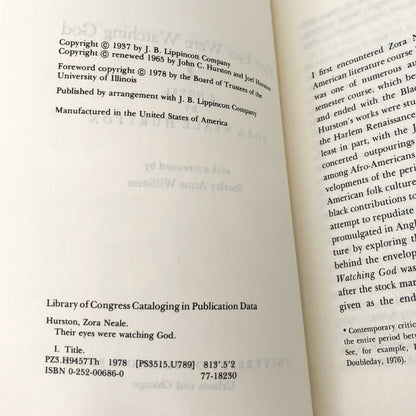 Their Eyes Were Watching God by Zora Neale Hurston [TRADE PAPERBACK] 1978 • University of Illinois Press
