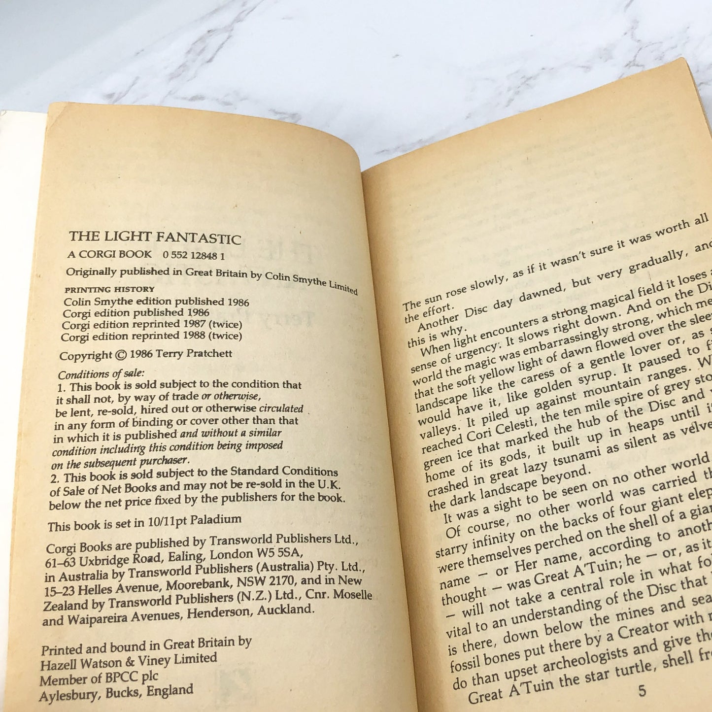 The Light Fantastic by Terry Pratchett [FIRST U.K PAPERBACK EDITION] • 5th Printing / 1988 • Corgi