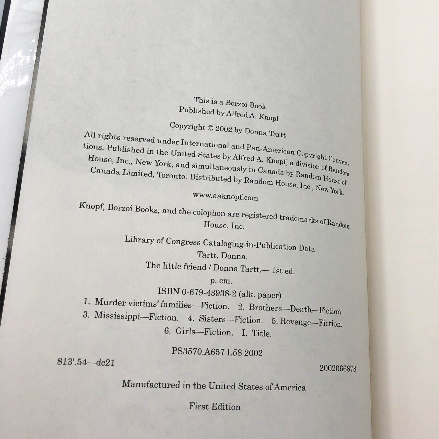 The Little Friend by Donna Tartt [FIRST EDITION • FIRST PRINTING] 2002 • Knopf