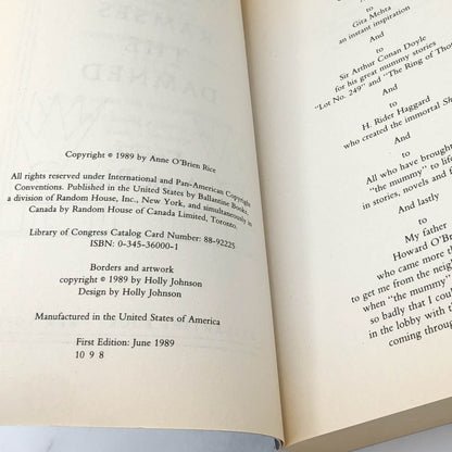 The Mummy or Ramses the Damned by Anne Rice [FIRST EDITION] 1989 • Ballantine Books