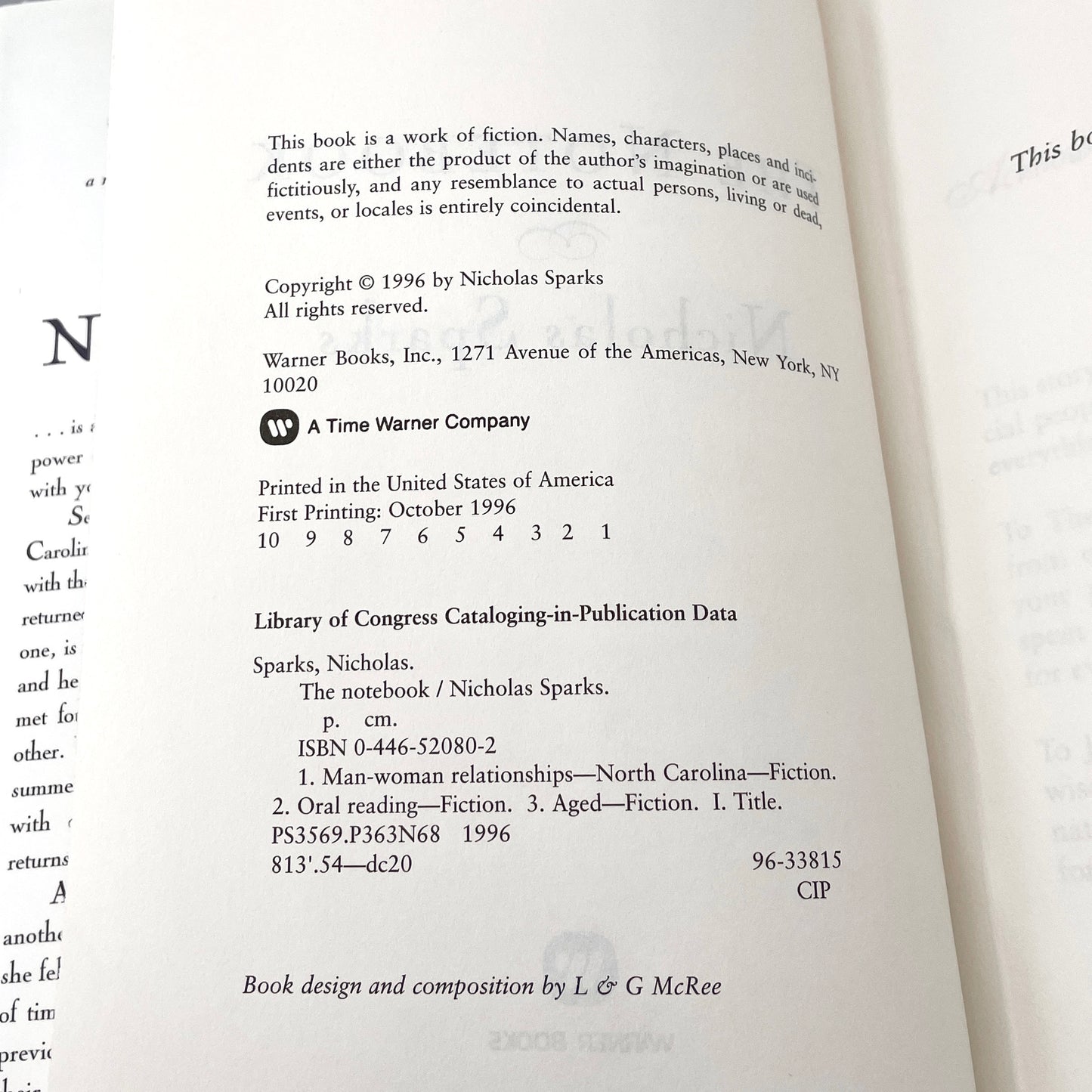 The Notebook by Nicholas Sparks [FIRST EDITION • FIRST PRINTING] 1996
