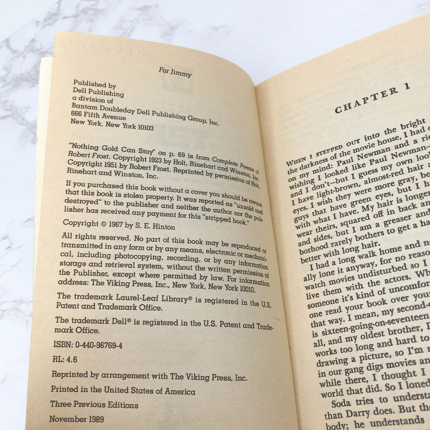 The Outsiders by S.E. Hinton [1989 PAPERBACK] • Dell • Rare Cover!