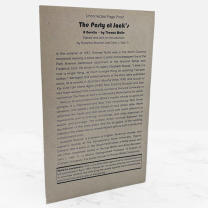 The Party at Jack's by Thomas Wolfe [UNCORRECTED PROOF] 1995 • University of North Carolina
