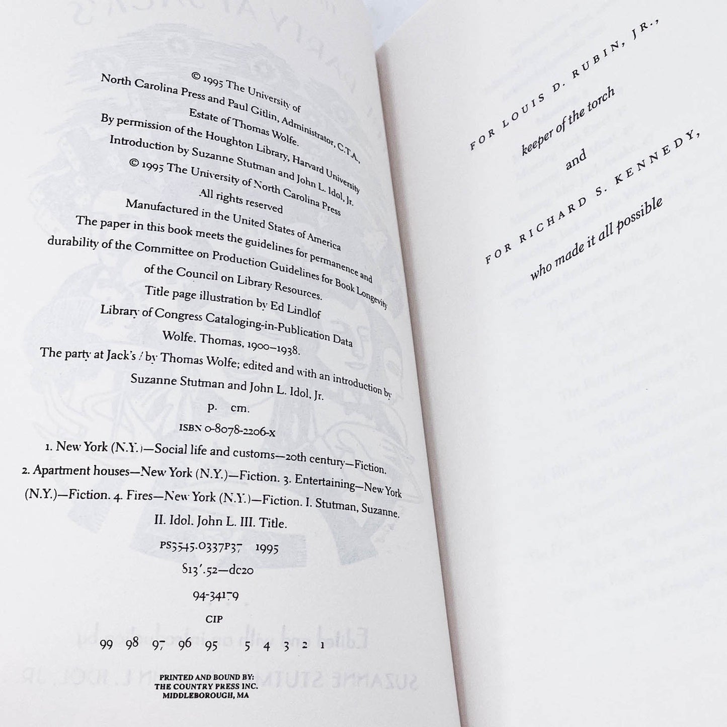 The Party at Jack's by Thomas Wolfe [UNCORRECTED PROOF] 1995 • University of North Carolina