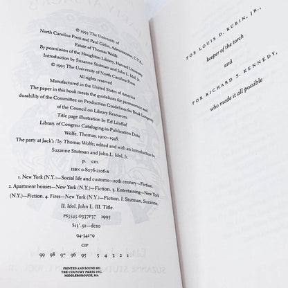 The Party at Jack's by Thomas Wolfe [UNCORRECTED PROOF] 1995 • University of North Carolina