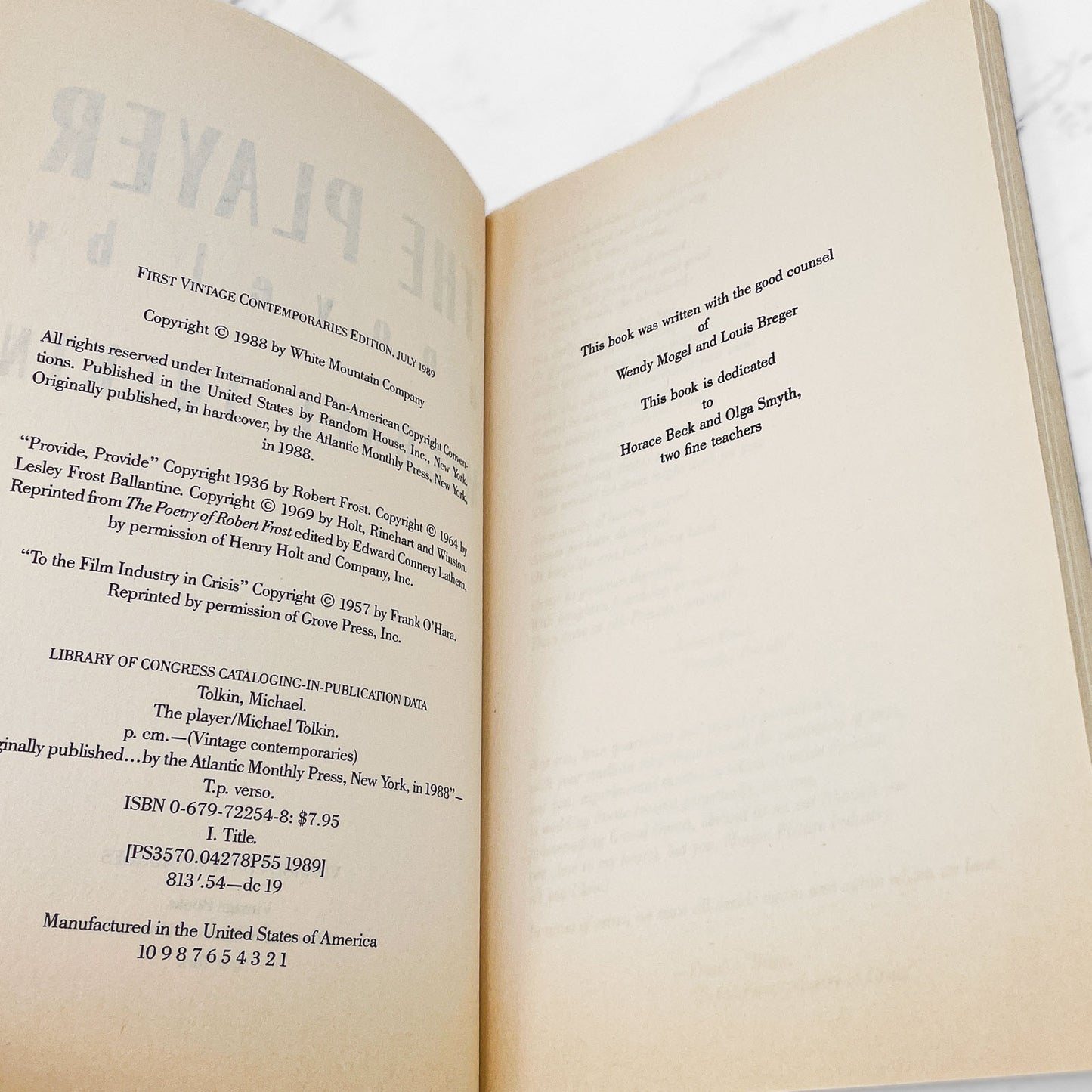 The Player by Michael Tolkin [FIRST PAPERBACK PRINTING] 1989 • Vintage Contemporaries