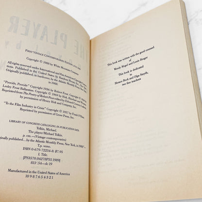 The Player by Michael Tolkin [FIRST PAPERBACK PRINTING] 1989 • Vintage Contemporaries