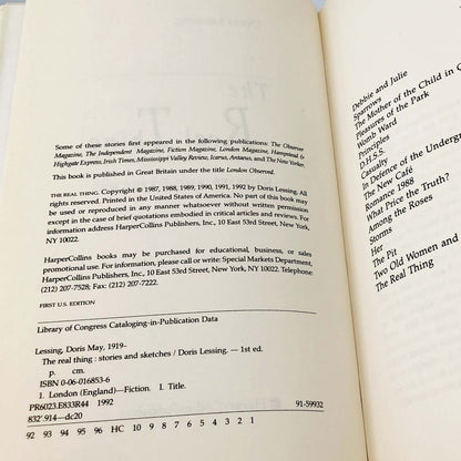 The Real Thing: Stories and Sketches by Doris Lessing [U.S. FIRST EDITION • FIRST PRINTING] 1992 • Harper