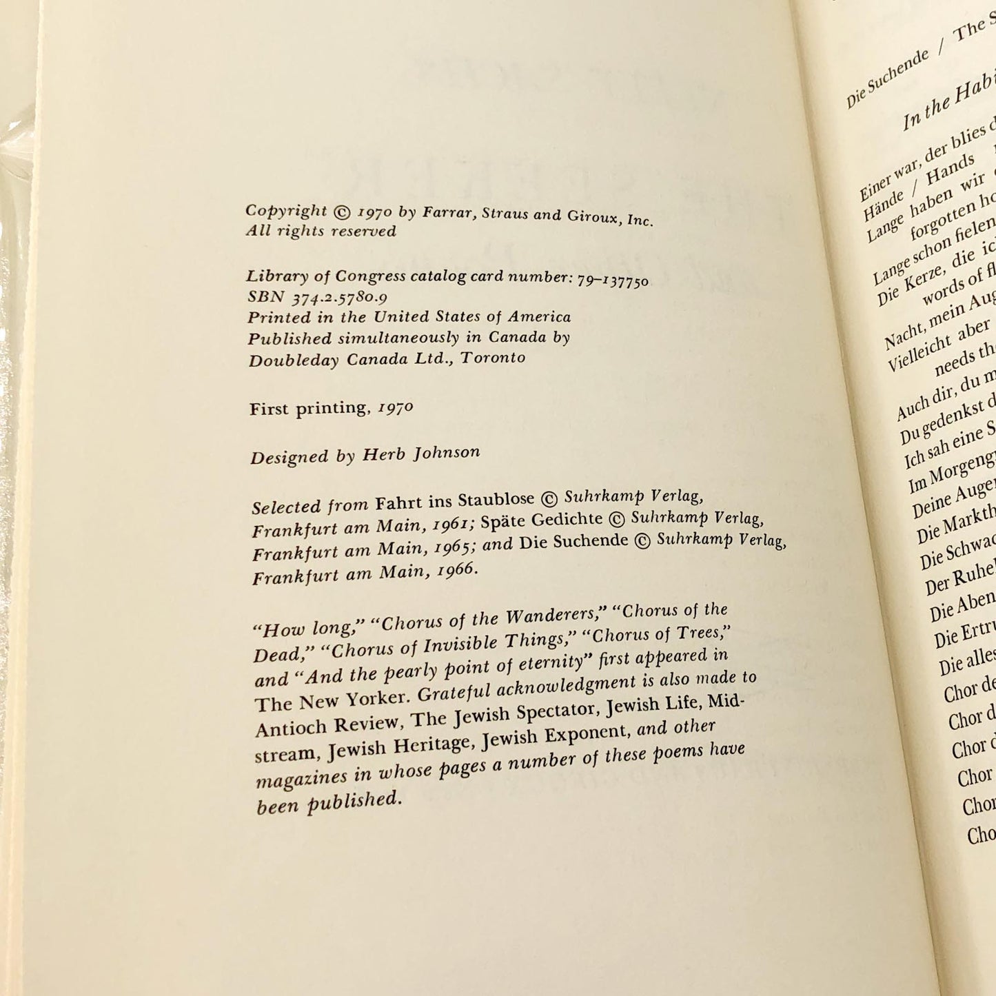 The Seeker & Other Poems by Nelly Sachs [FIRST EDITION • FIRST PRINTING] 1970