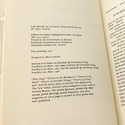 The Seeker & Other Poems by Nelly Sachs [FIRST EDITION • FIRST PRINTING] 1970