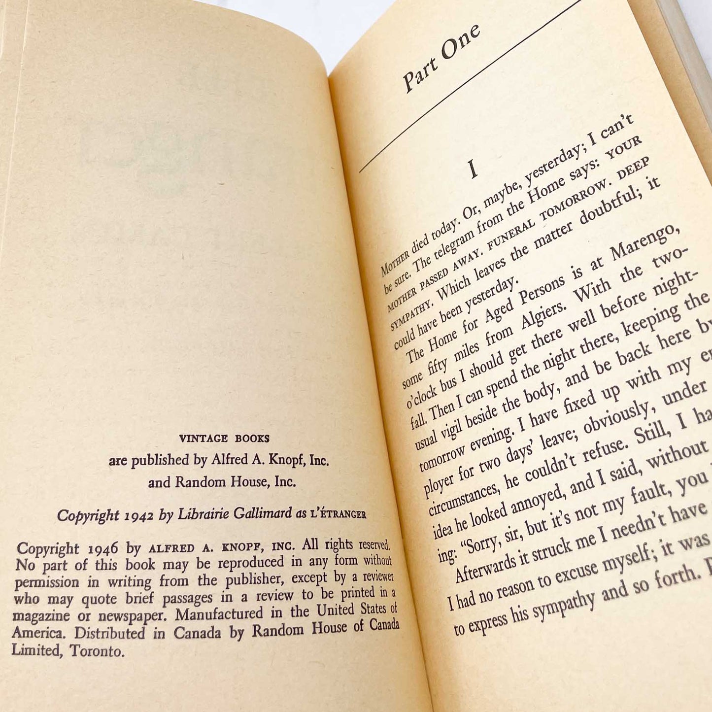 The Stranger by Albert Camus [FIRST U.S. PAPERBACK EDITION] 1955 • Vintage Books