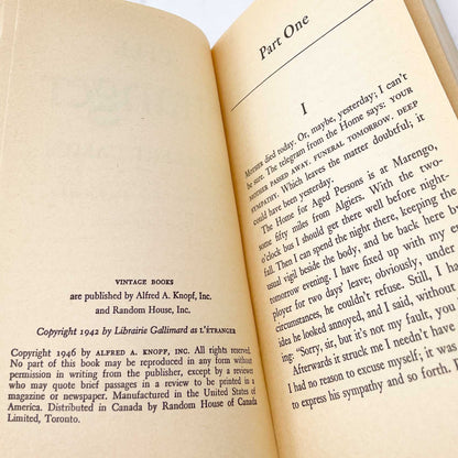 The Stranger by Albert Camus [FIRST U.S. PAPERBACK EDITION] 1955 • Vintage Books