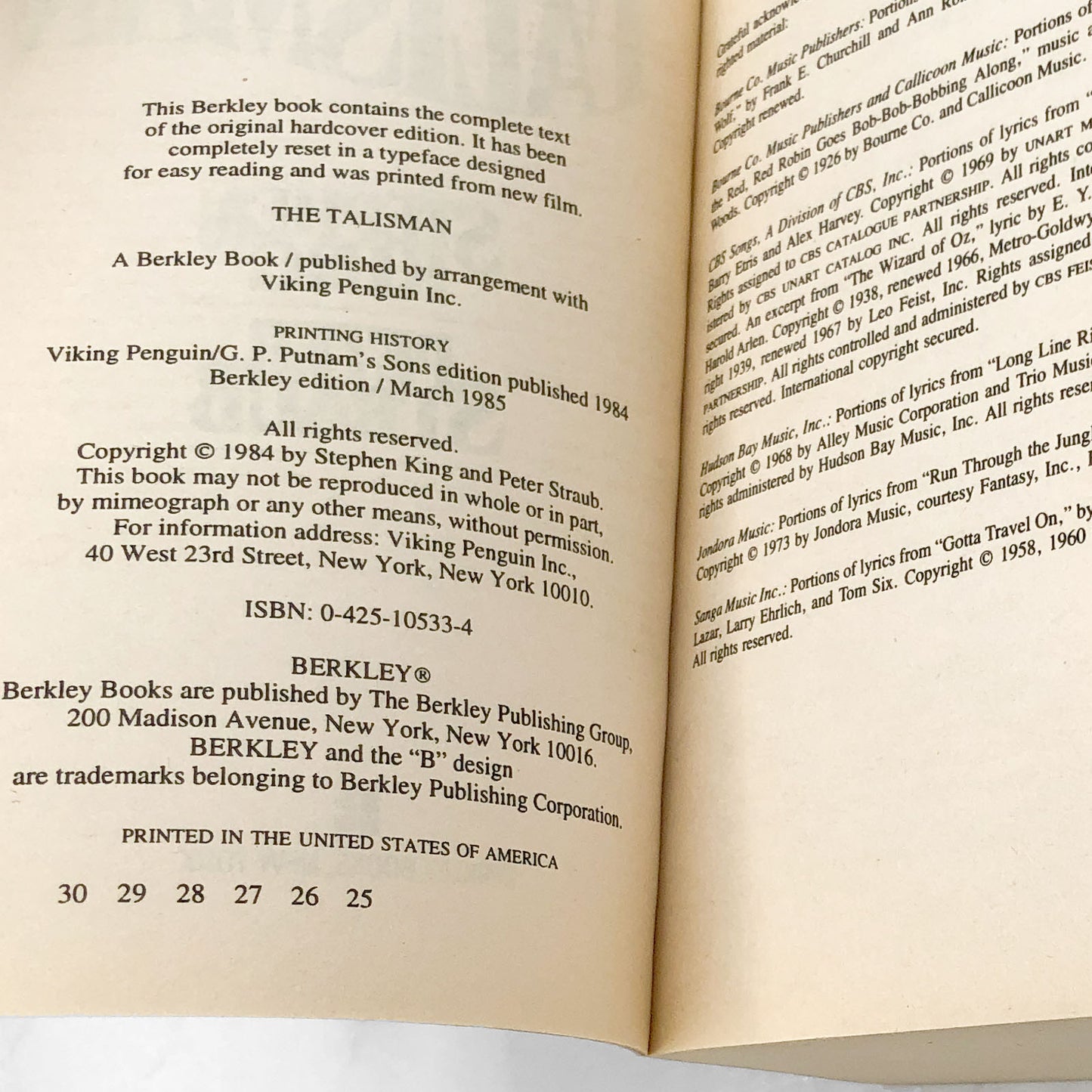 The Talisman by Stephen King & Peter Straub [FIRST PAPERBACK EDITION] 1985 • Berkley