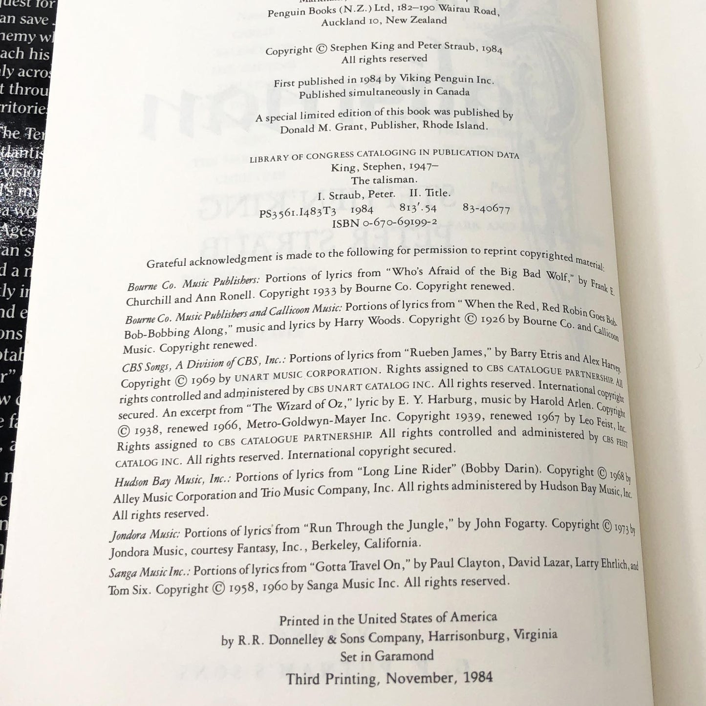 The Talisman by Stephen King & Peter Straub [FIRST EDITION] 1984 • 3rd Printing • G.P. Putnam's Sons
