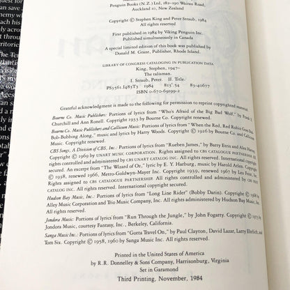 The Talisman by Stephen King & Peter Straub [FIRST EDITION] 1984 • 3rd Printing • G.P. Putnam's Sons