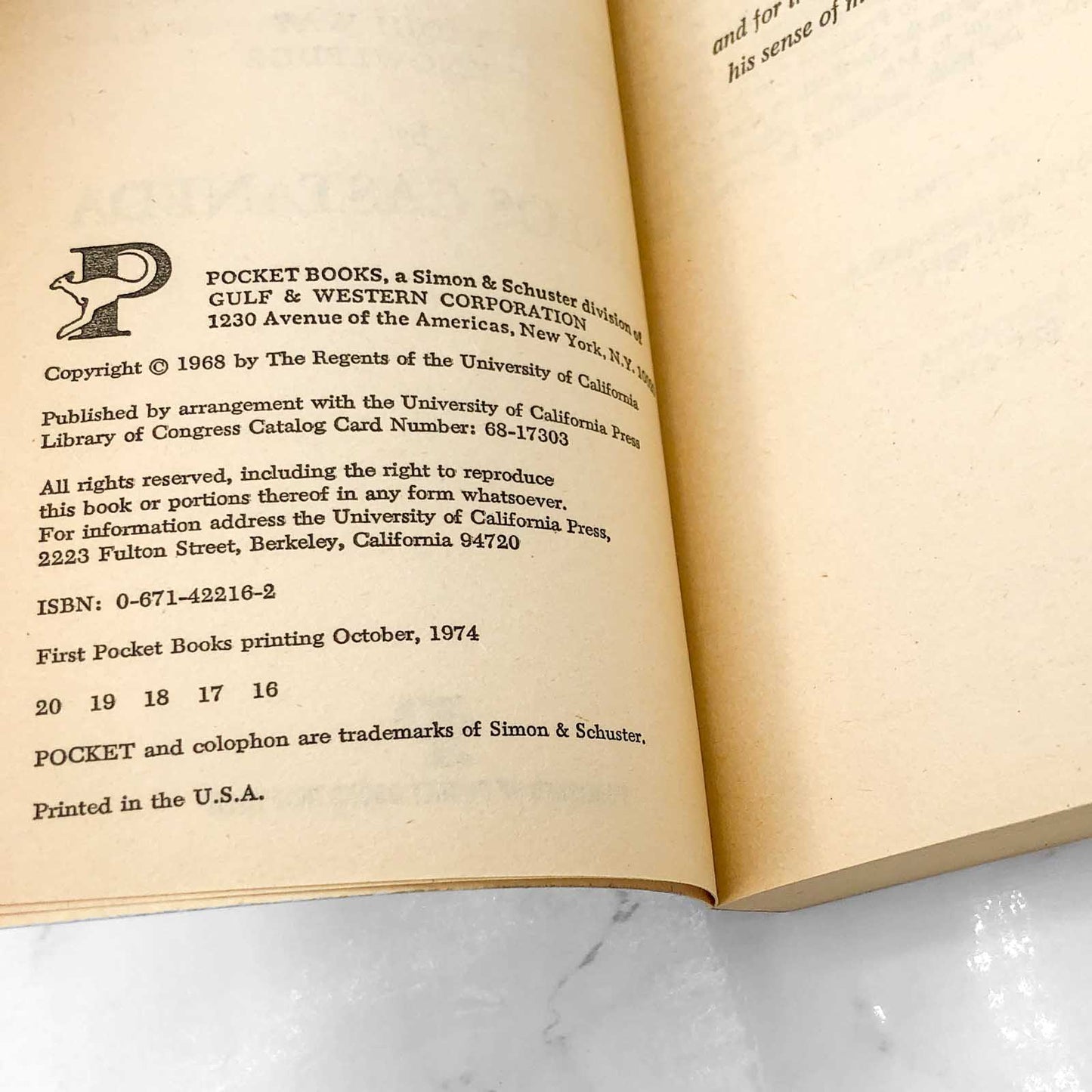 The Teachings of Don Juan: A Yaqui Way of Knowledge by Carlos Castaneda [1974 PAPERBACK] • Pocket