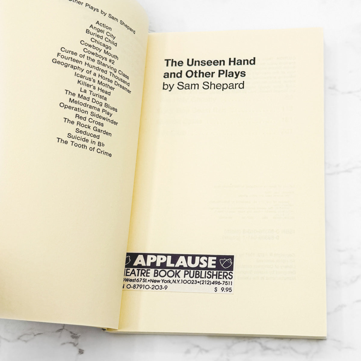 The Unseen Hand and Other Plays by Sam Shepard [FIRST PAPERBACK PRINTING] 1981 • Applause