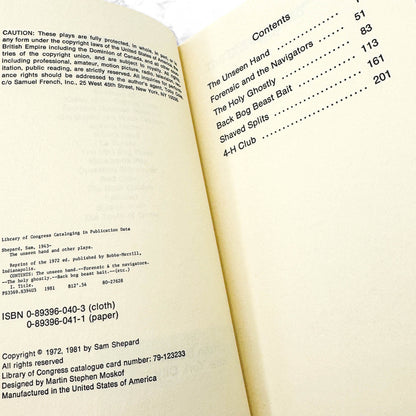 The Unseen Hand and Other Plays by Sam Shepard [FIRST PAPERBACK PRINTING] 1981 • Applause