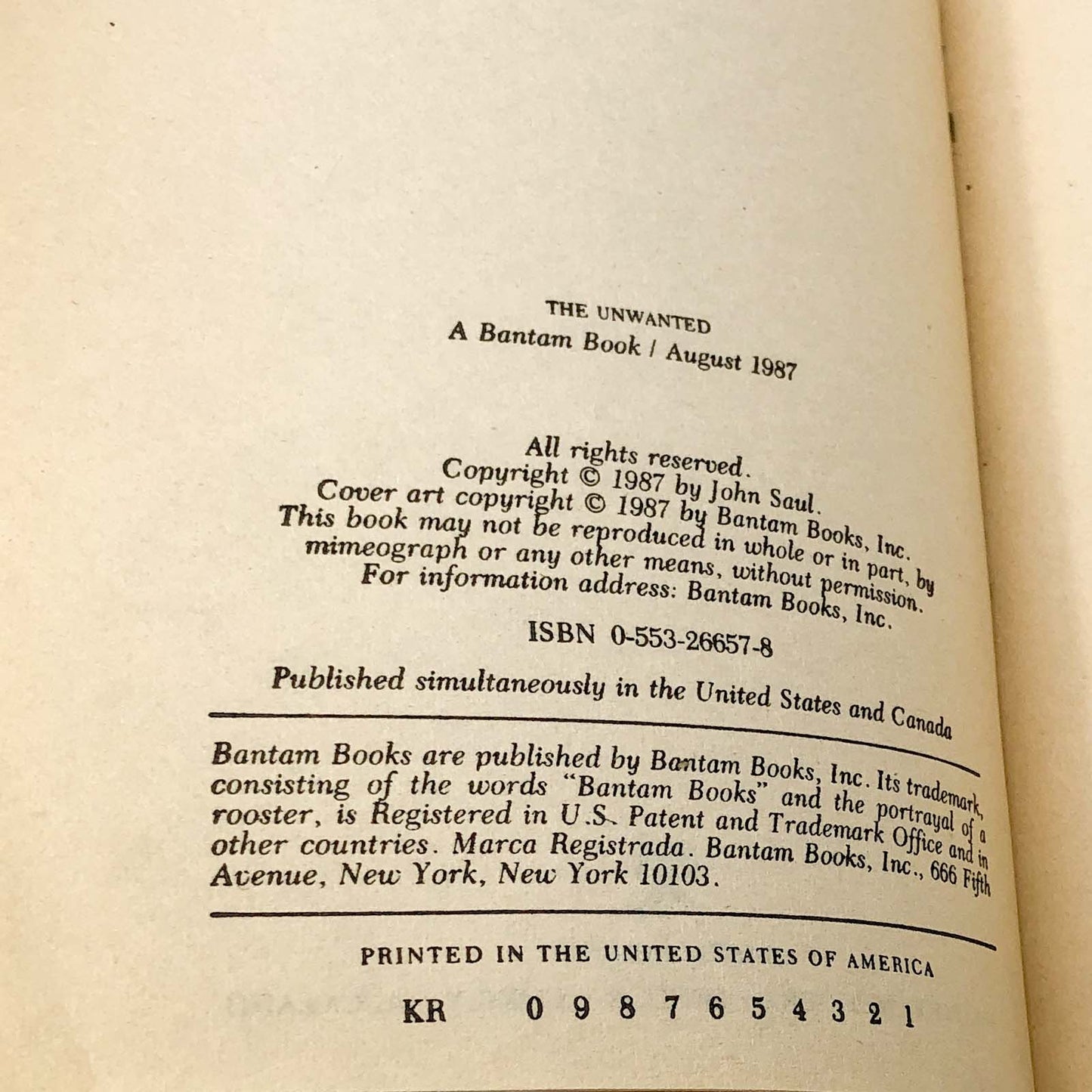 The Unwanted by John Saul [FIRST PAPERBACK PRINTING] 1987 • Bantam