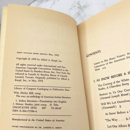 The Way: An Anthology of American Indian Literature edited by Shirley Hill Witt & Stan Steiner [FIRST PAPERBACK PRINTING] 1972 • Vintage Books 