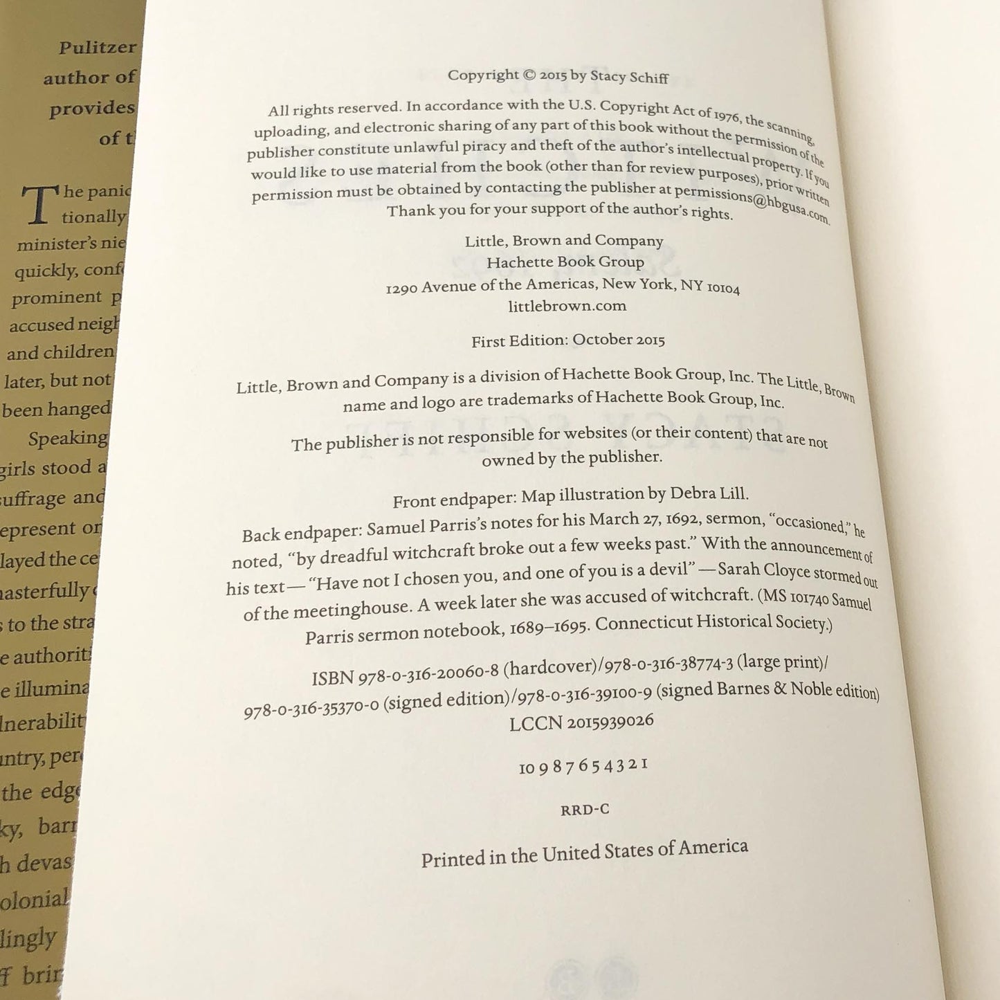 The Witches: Salem 1692 by Stacy Schiff [FIRST EDITION • FIRST PRINTING] 2015 • Little Brown