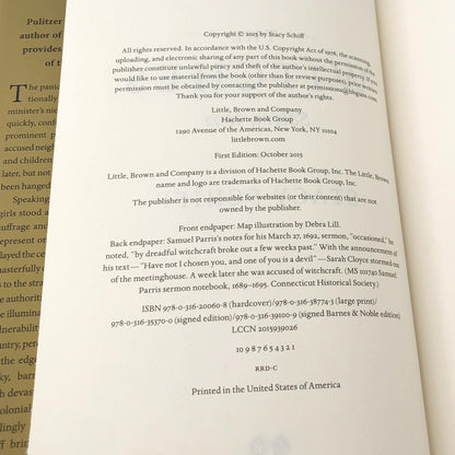 The Witches: Salem 1692 by Stacy Schiff [FIRST EDITION • FIRST PRINTING] 2015 • Little Brown