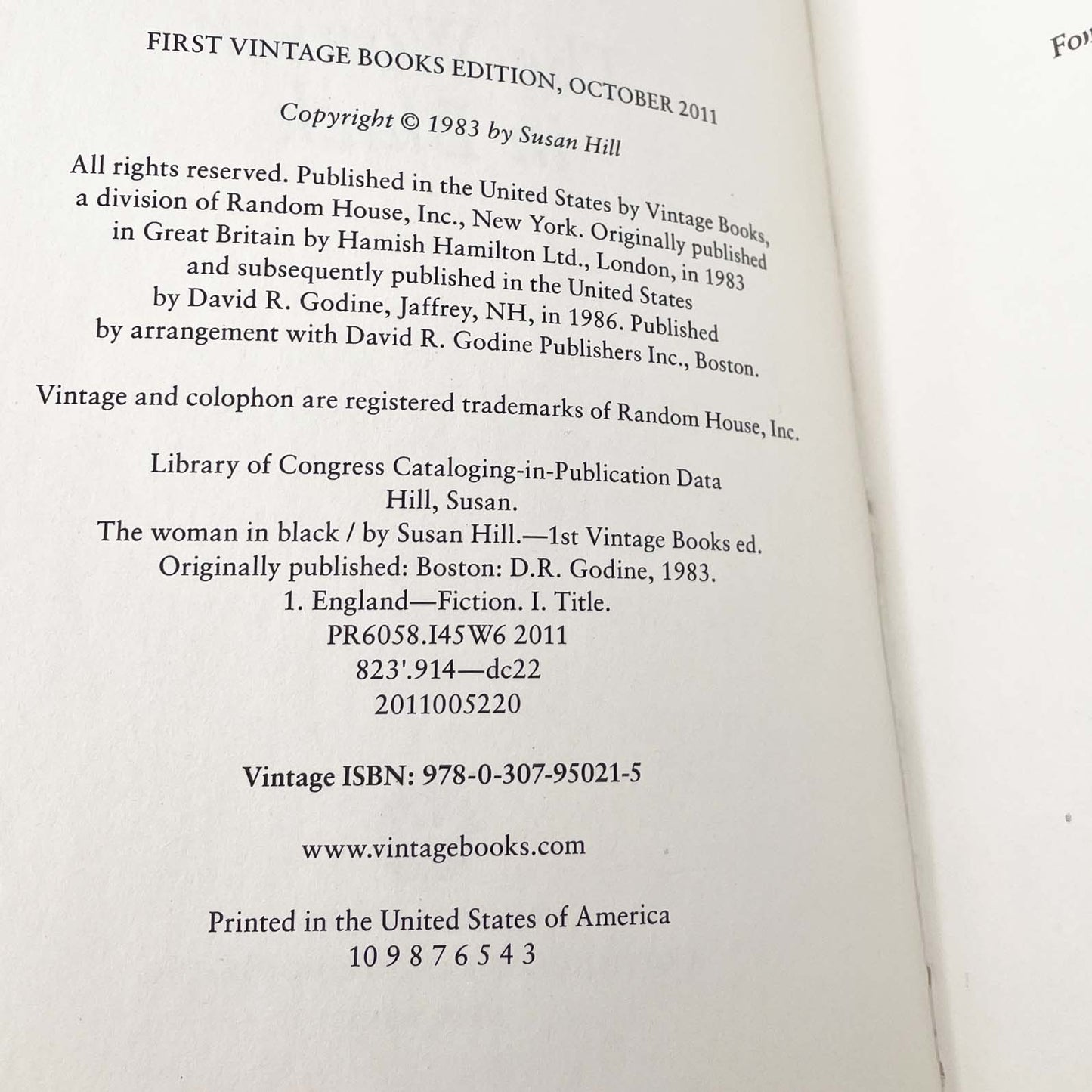 The Woman in Black by Susan Hill [TRADE PAPERBACK] 2011 • Vintage Books