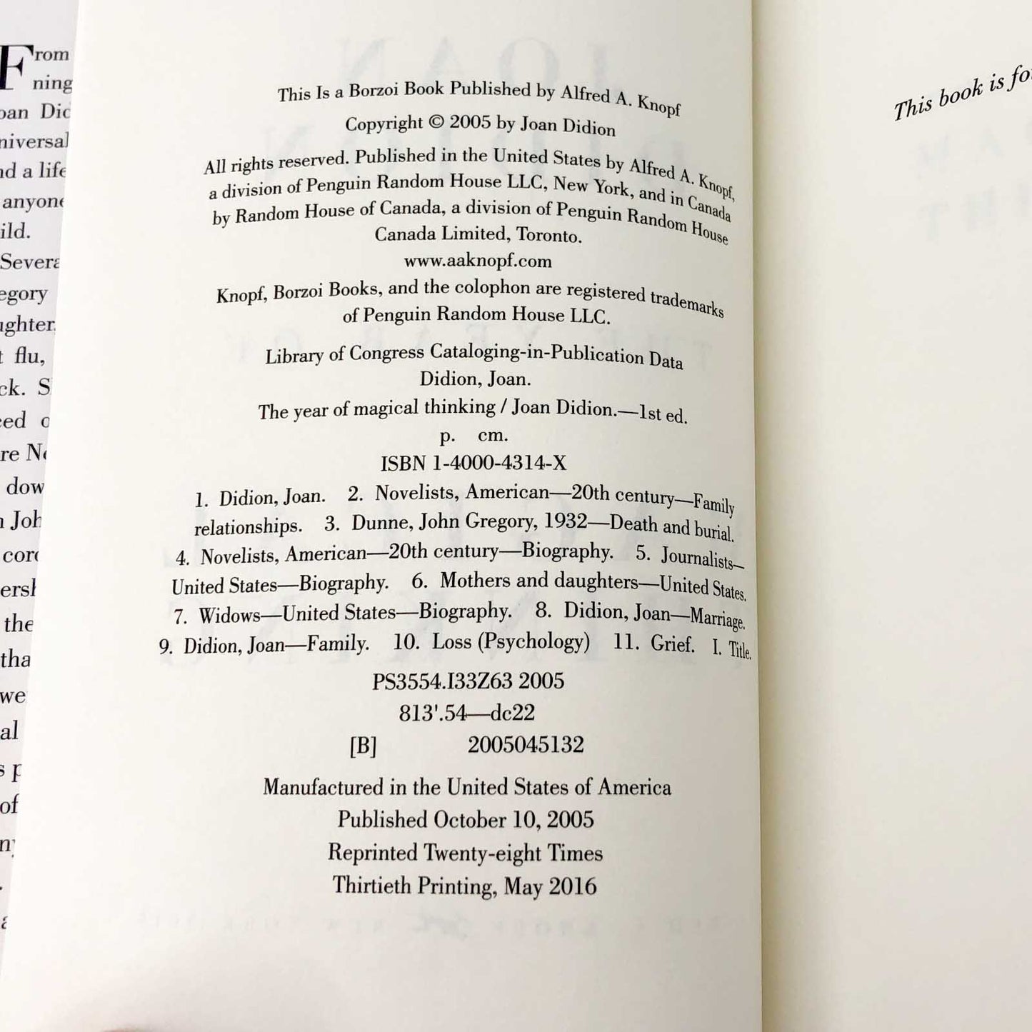 The Year of Magical Thinking by Joan Didion [FIRST EDITION] • Knopf