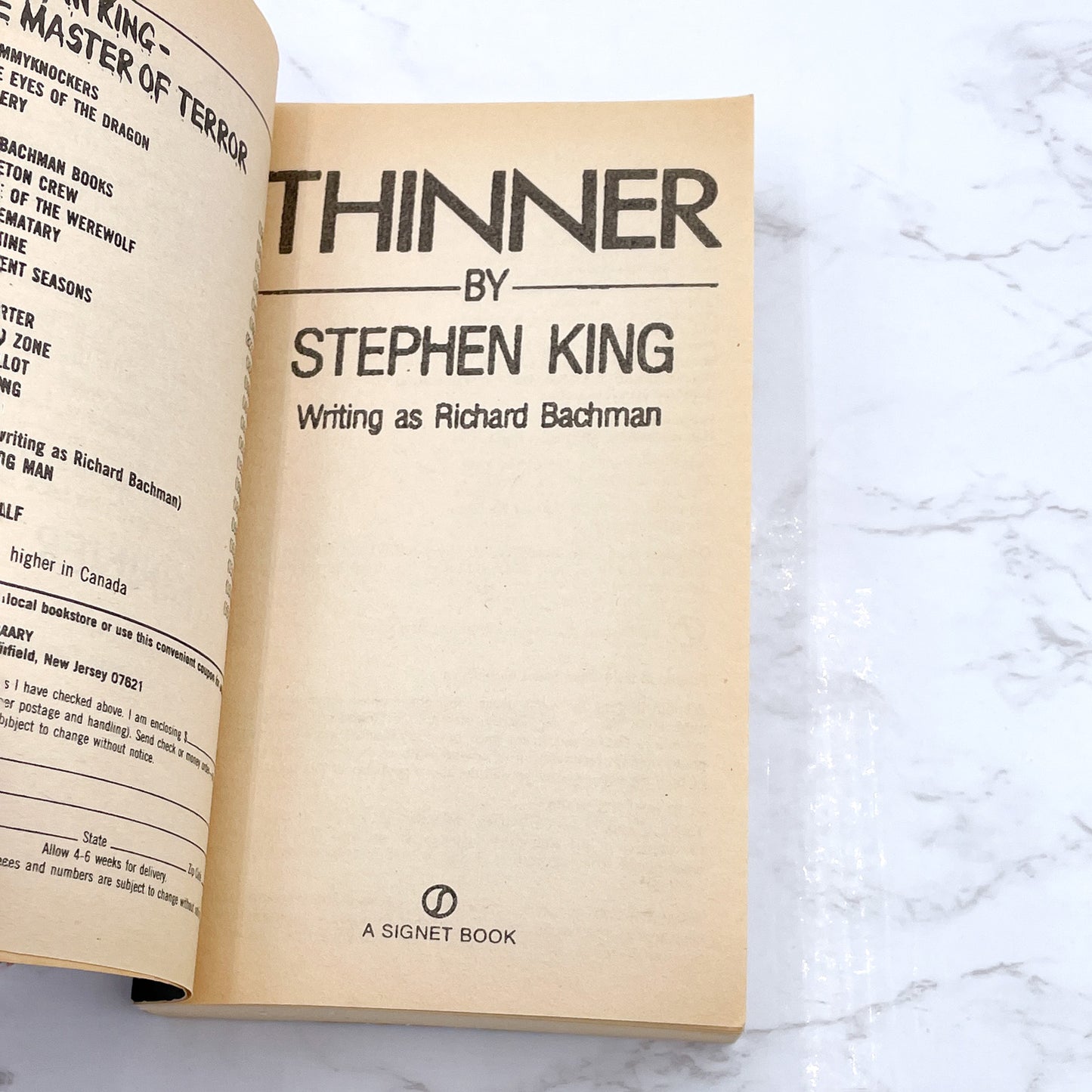 Thinner by Stephen King [FIRST PAPERBACK EDITION] 1985 • Signet