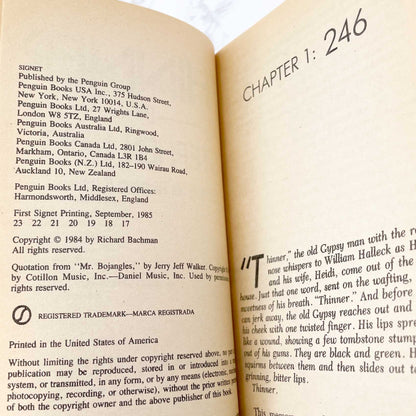 Thinner by Stephen King [FIRST PAPERBACK EDITION] 1985 • Signet