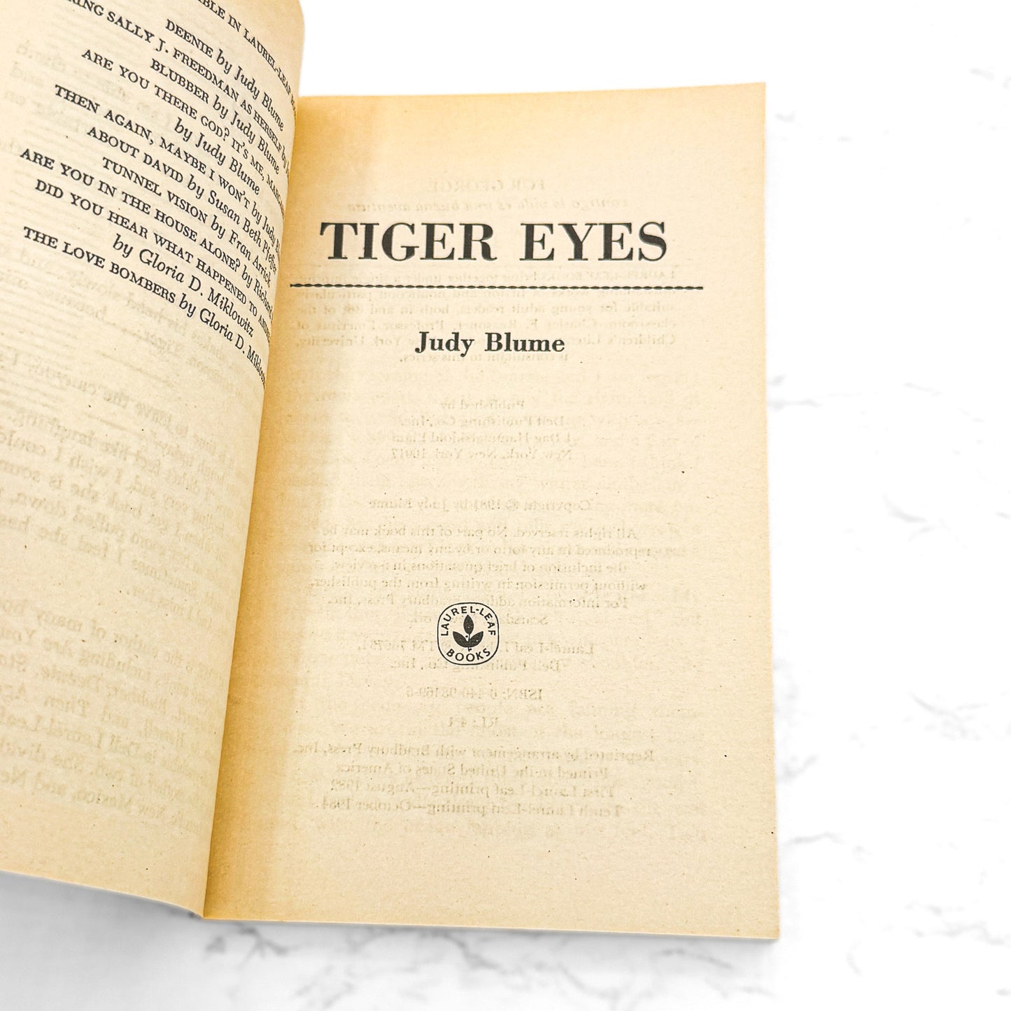 Tiger Eyes by Judy Blume [FIRST PAPERBACK EDITION] 1984 • Laurel-Leaf